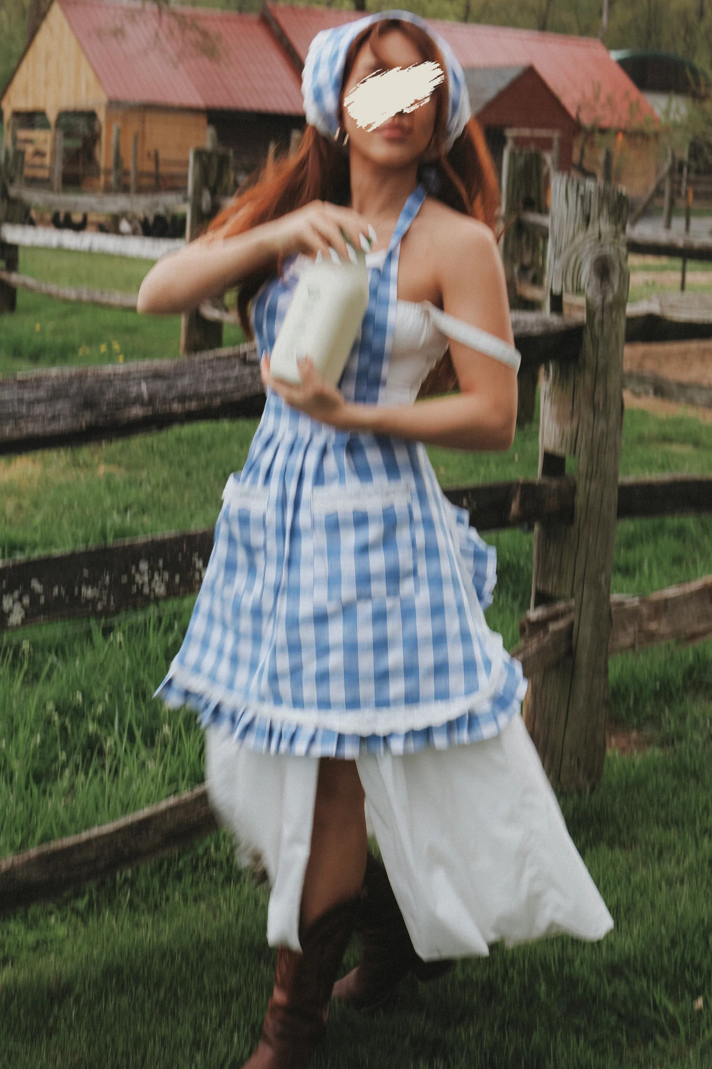 Blueberry Pie Gingham Apron Set
